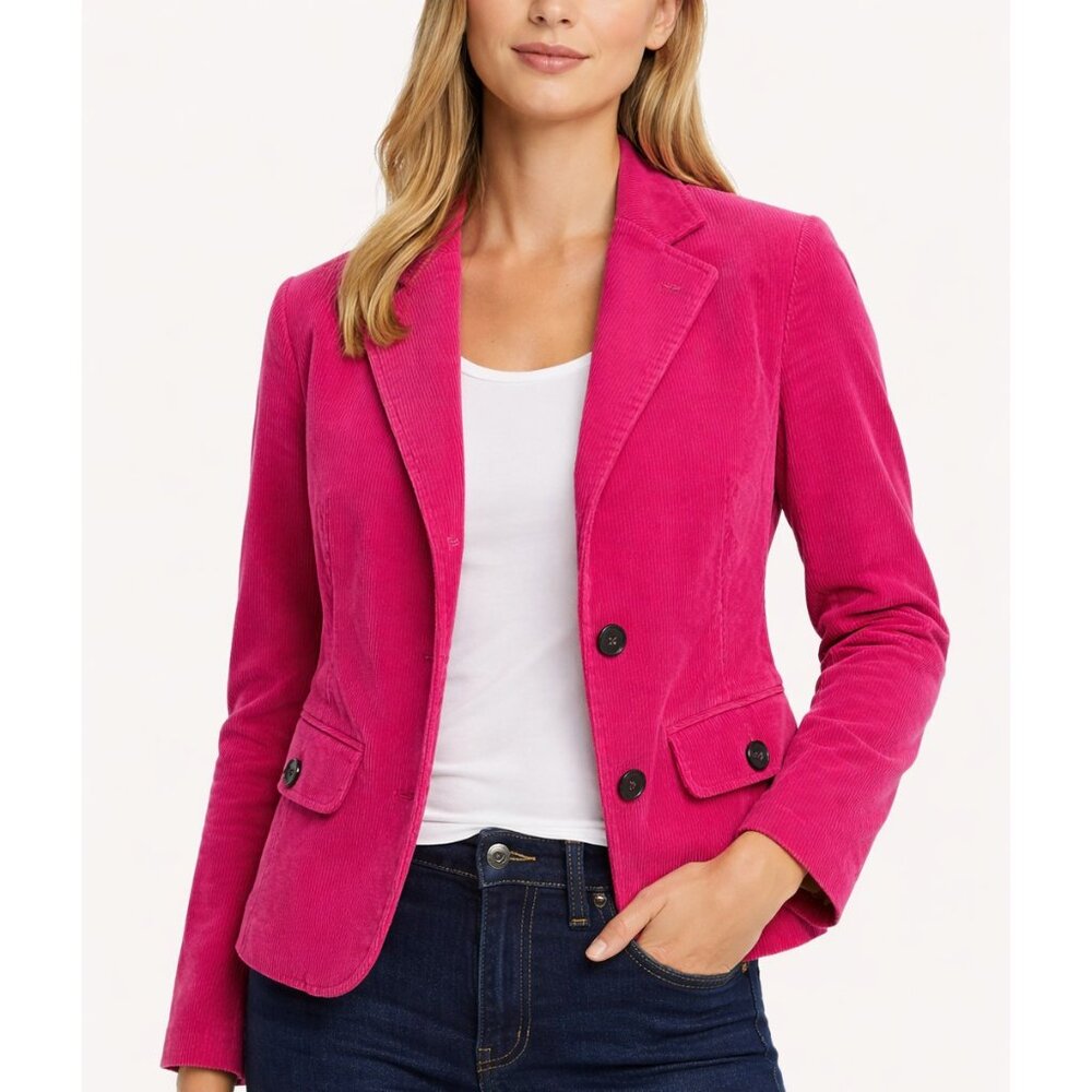 Talbots Pink Stretch Corduroy Blazer Jacket Petite 8 Lined Statement Style